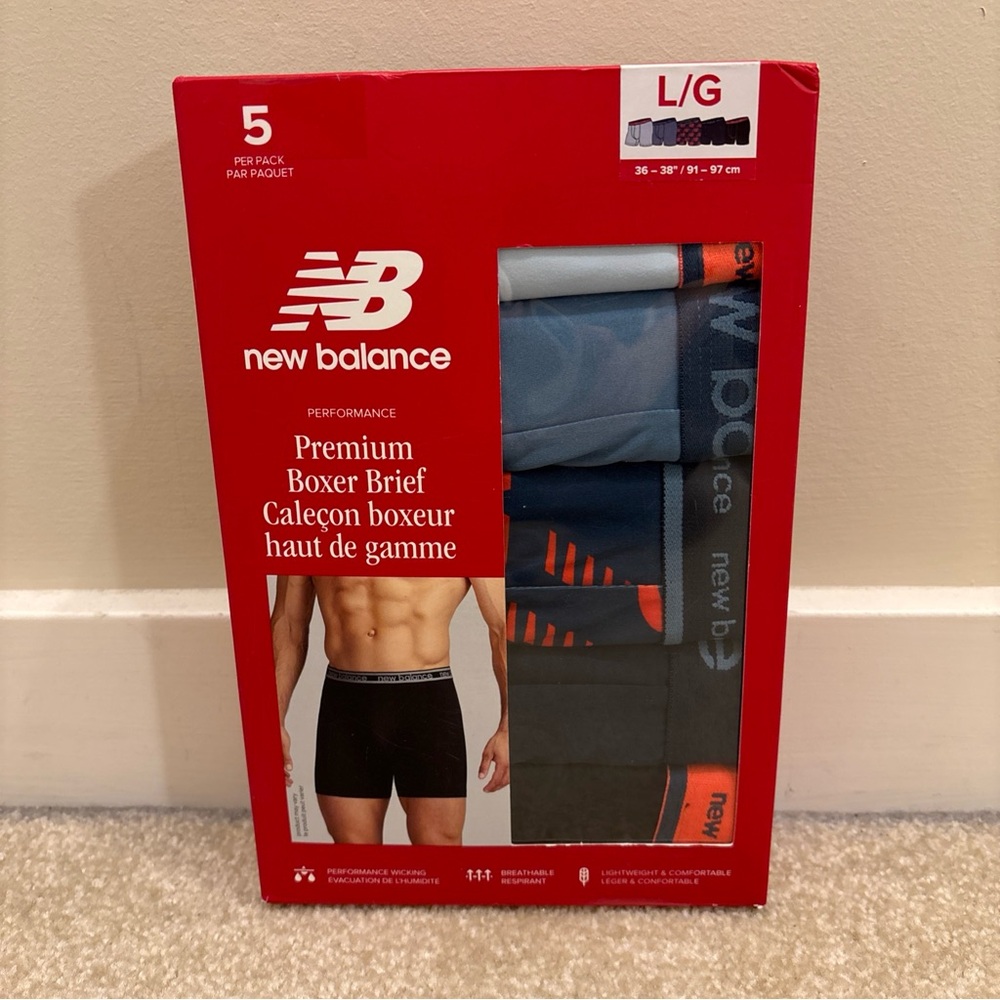 New Balance NB Premium Boxer Brief Underwear 5 Pack Mens Size L 36-38"